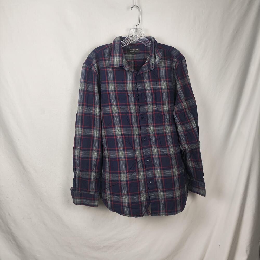 Banana Republic Shirt Mens Large Blue Plaid Lightweight Flannel Button Up Casual